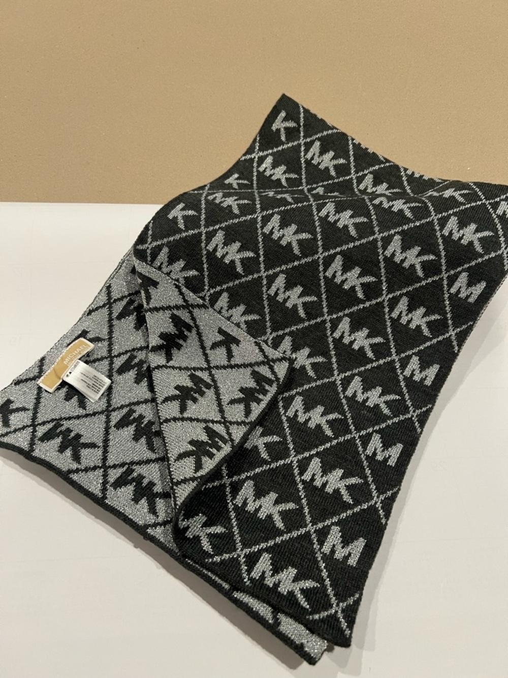 Michael Kors Black and Gray Reversible MK Logo Scarf